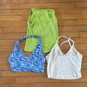 PLAYBOY Neon Lime Ribbed Tank with Logo, halter hello kitty, white cami